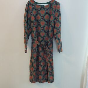 Boden Women's US 20/22R Multicolored Geometric Patterned Dress With Tie Belt